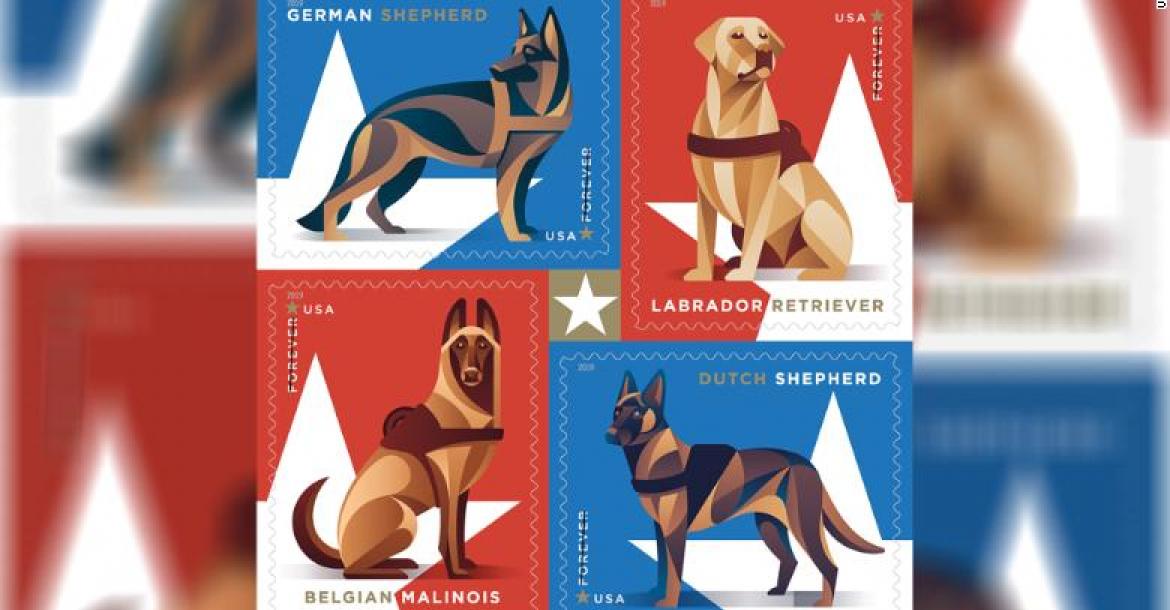 Militaire honden op Amerikaanse postzegels